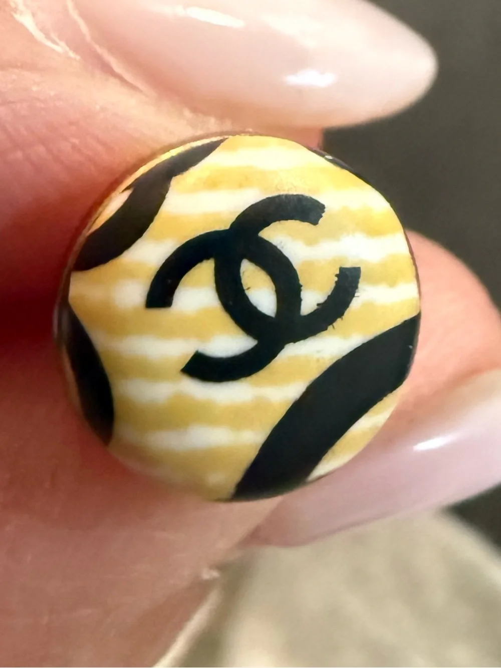 CHANEL Yellow Black CC Logo Earrings